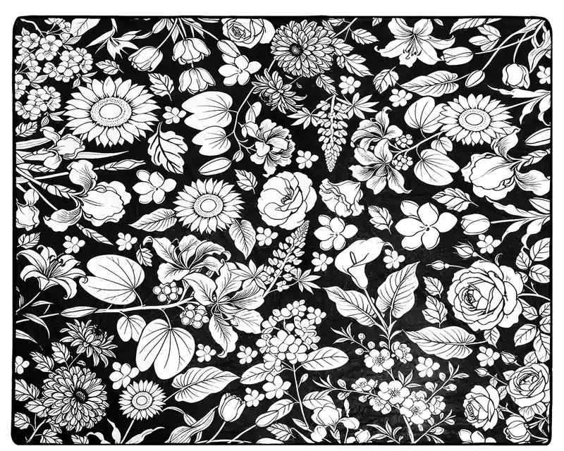 The selected design as it arrives: white line art on a black background, not colored in yet